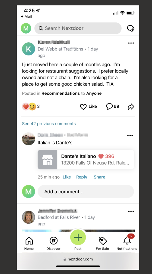 Nextdoor feed