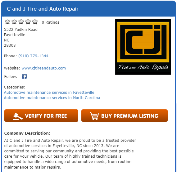 C and J Tire and Auto Repair on eBusinessPages